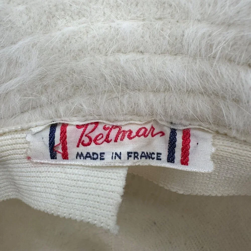 Vintage Hat White Fuzzy Bucket Womens Betmar France Warm Winter 1970s Retro Fash - Picture 7 of 8